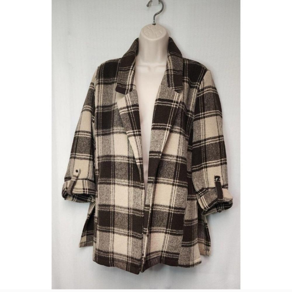 Anthropologie Lapis Plaid Women's Jacket - Black and Cream in Size Large